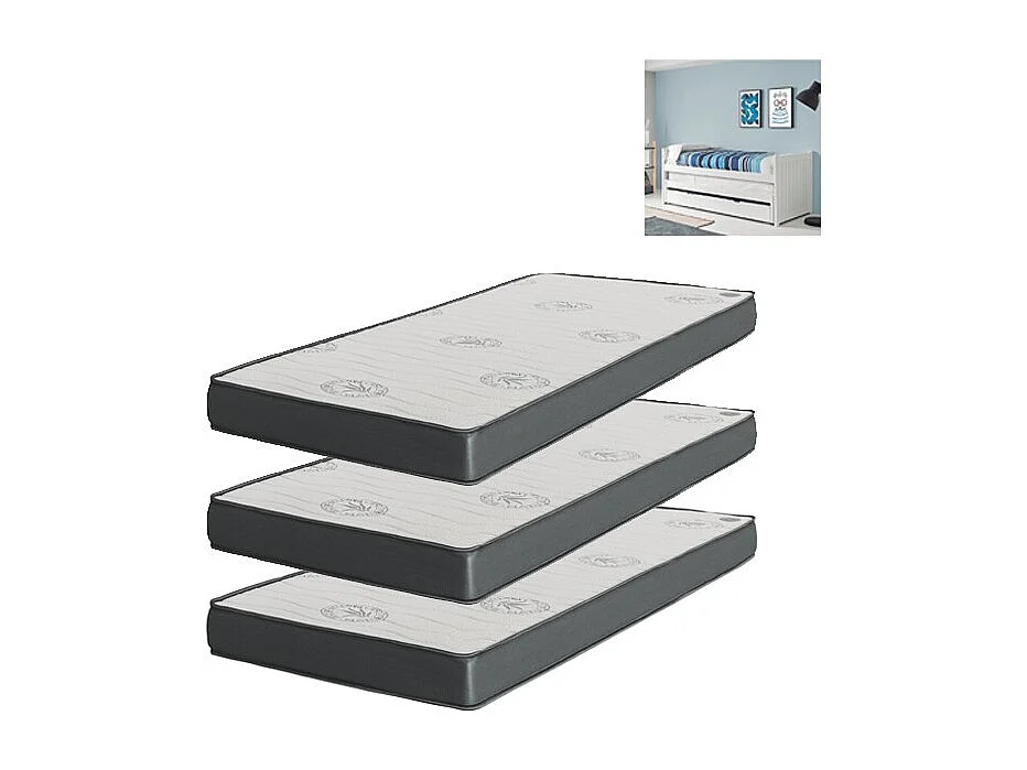 Matelas Pack 3 viscoélastique 90x200x20/90x190x15/90x180x15