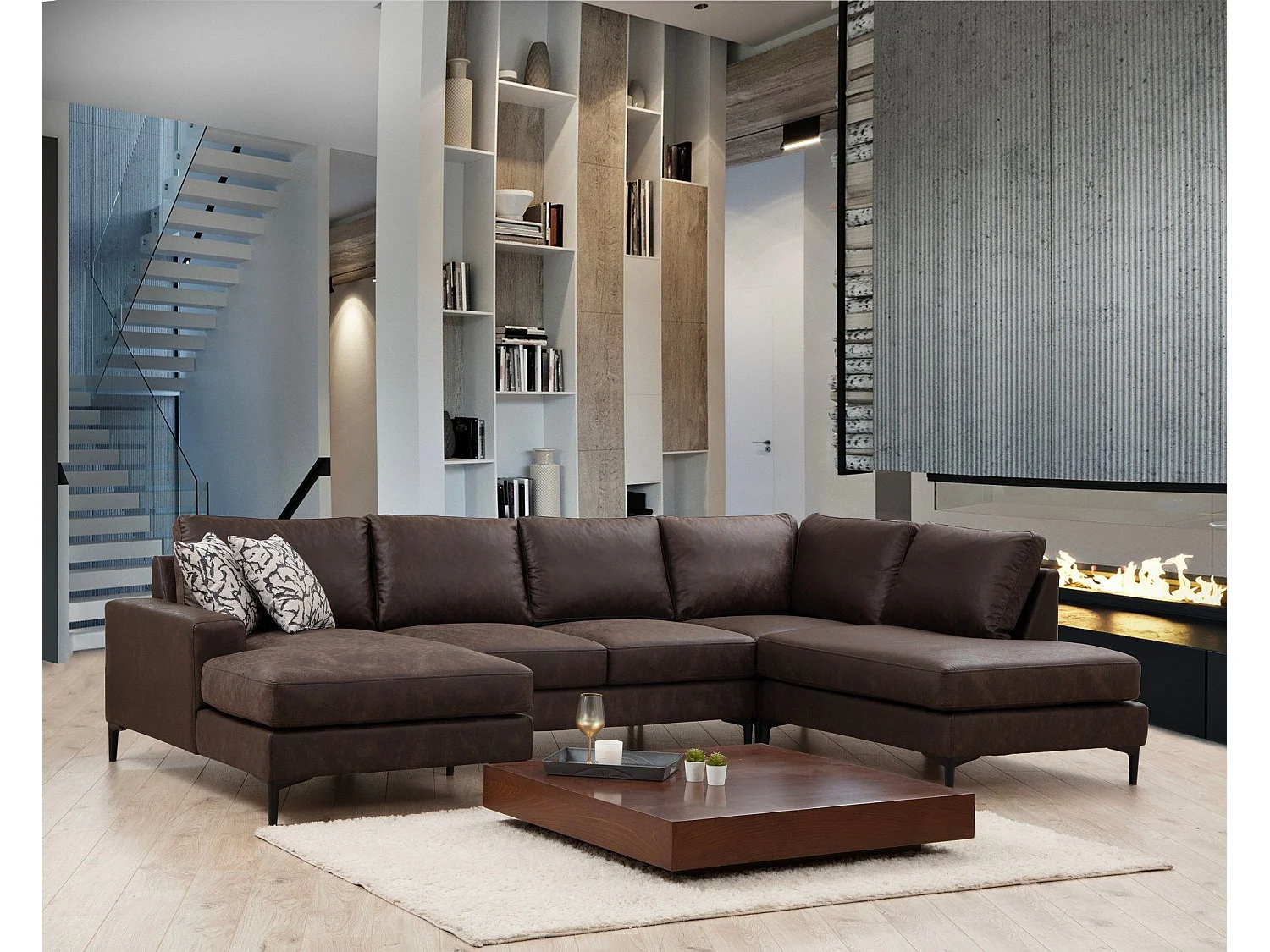 Sofá rinconero modular Altadena 430, Marrón, 314x150x90cm