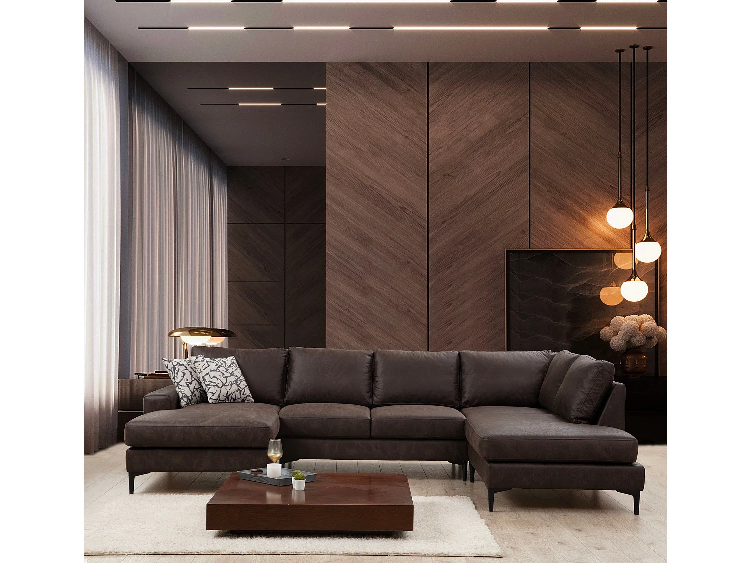 Sofá rinconero modular Altadena 430, Marrón, 314x150x90cm