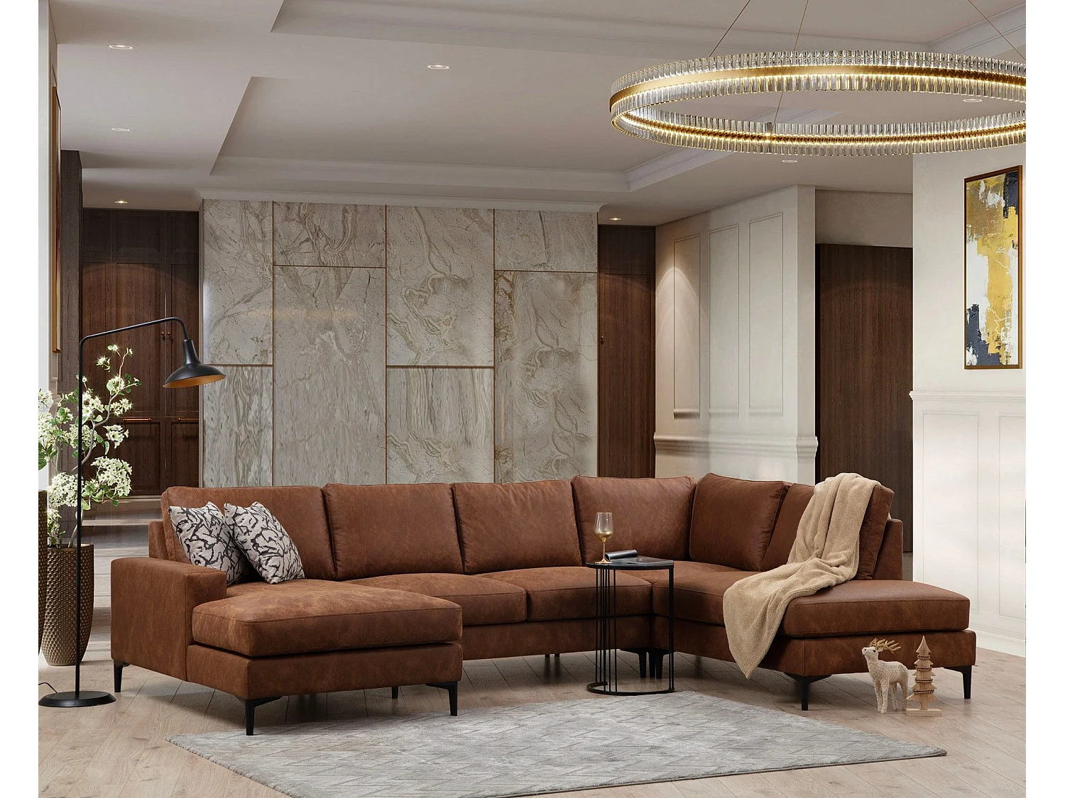 Sofá rinconero modular Altadena 430, Marrón, 314x150x90cm