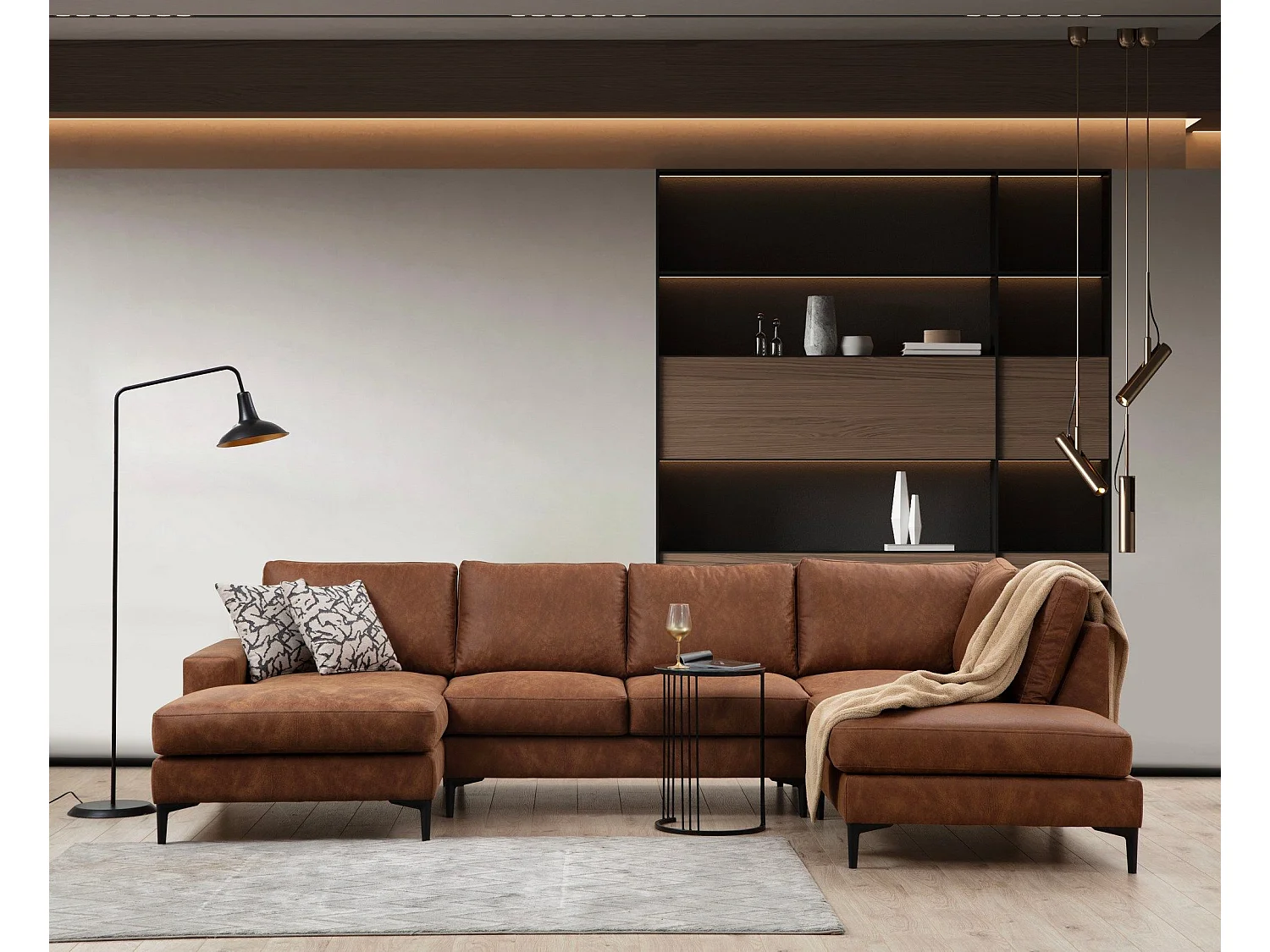 Sofá rinconero modular Altadena 430, Marrón, 314x150x90cm