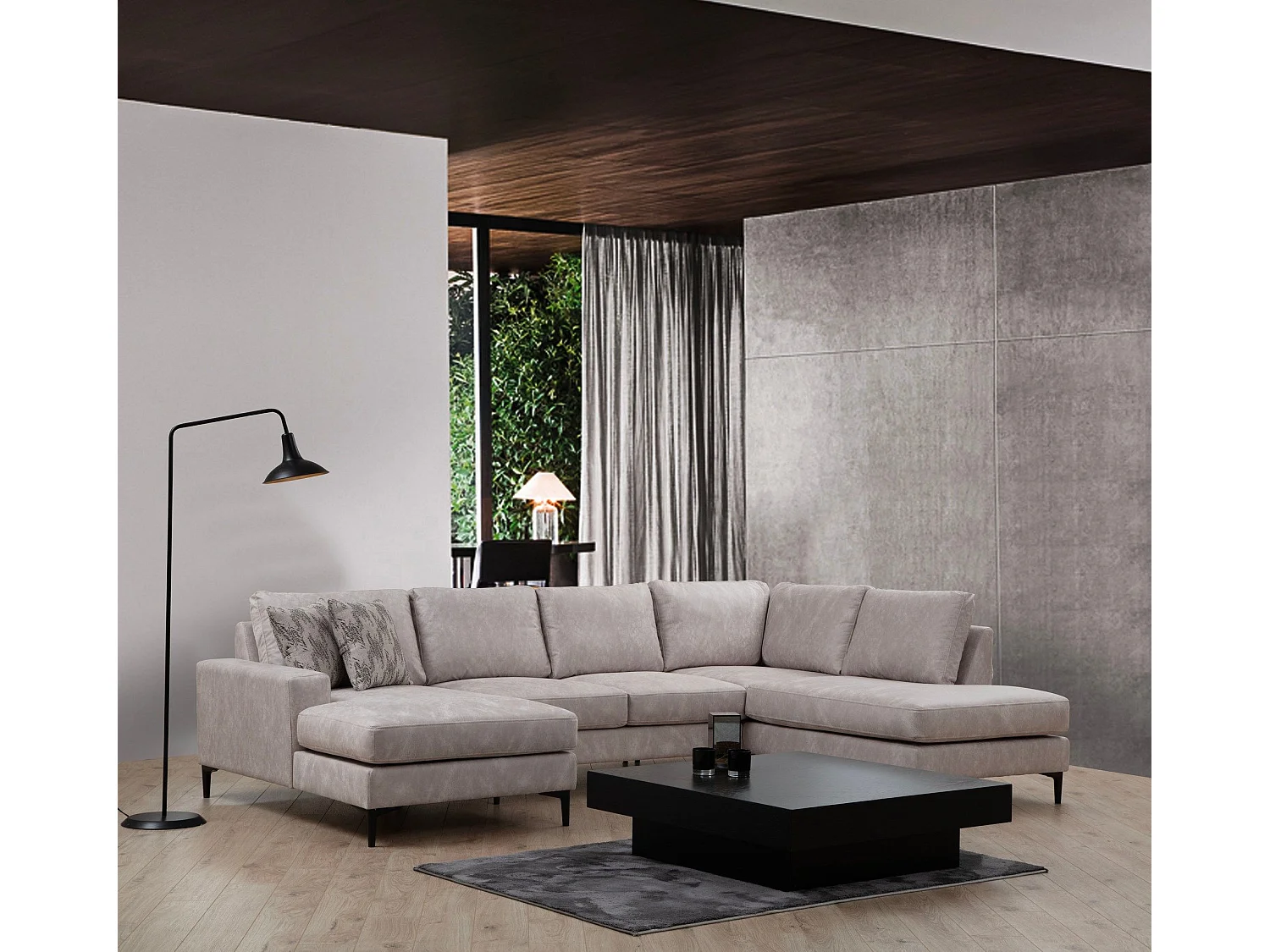 Sofá rinconero modular Altadena 430, De color marrón claro, 314x150x90cm