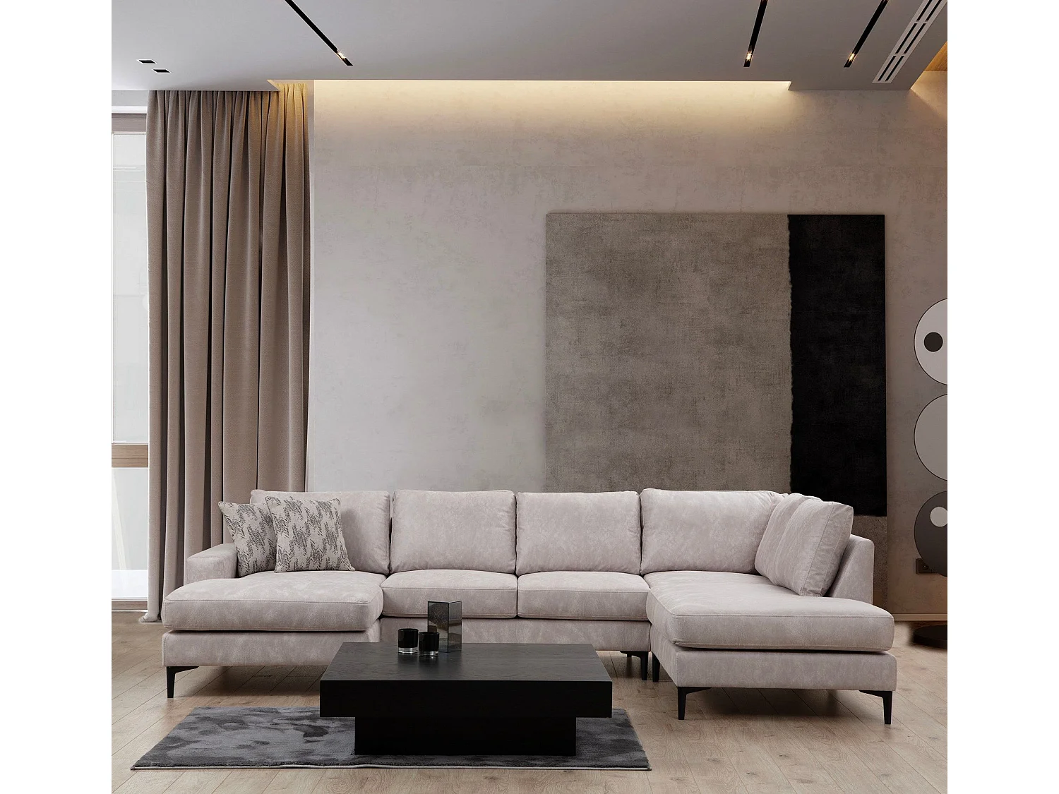 Sofá rinconero modular Altadena 430, De color marrón claro, 314x150x90cm