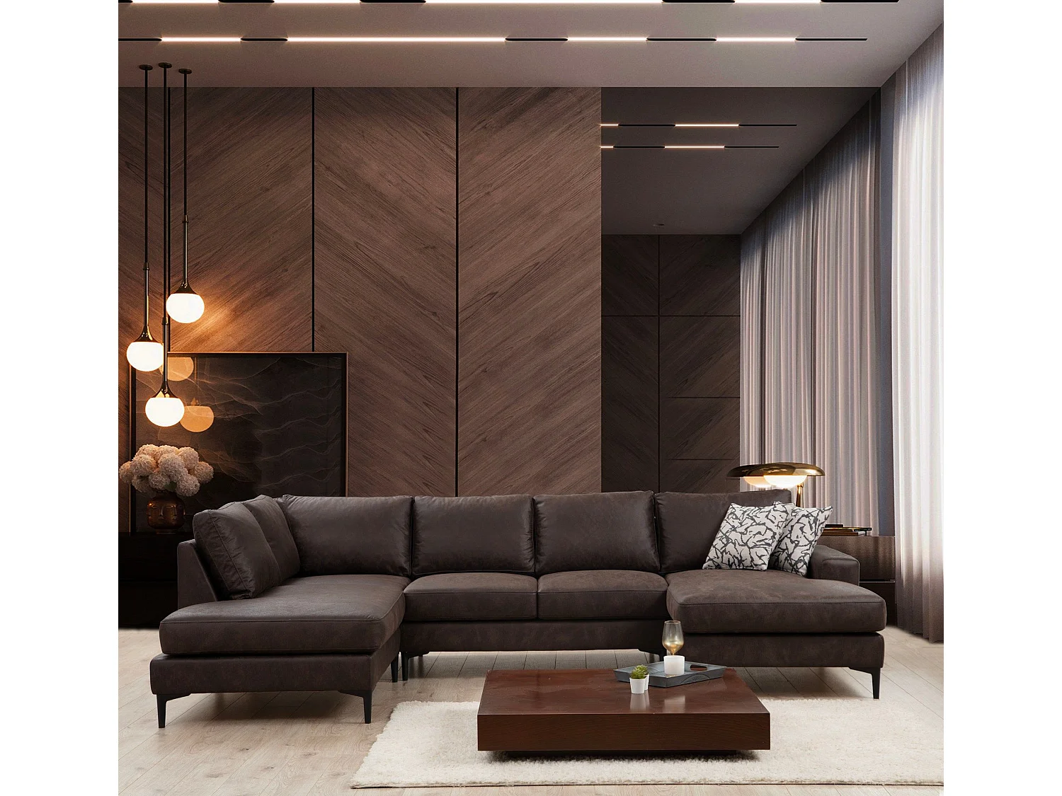 Sofá rinconero modular Altadena 430, Marrón, 314x150x90cm