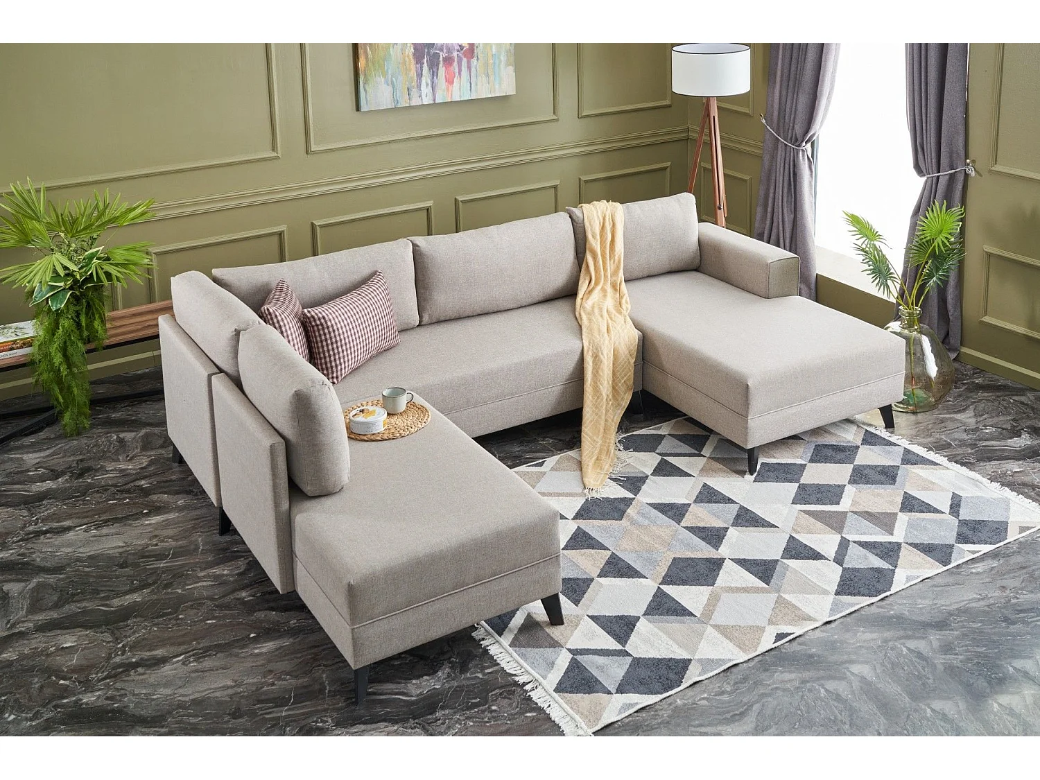 Sofá rinconero Altadena 315, De color marrón claro, Función de descanso, 300x202x78cm