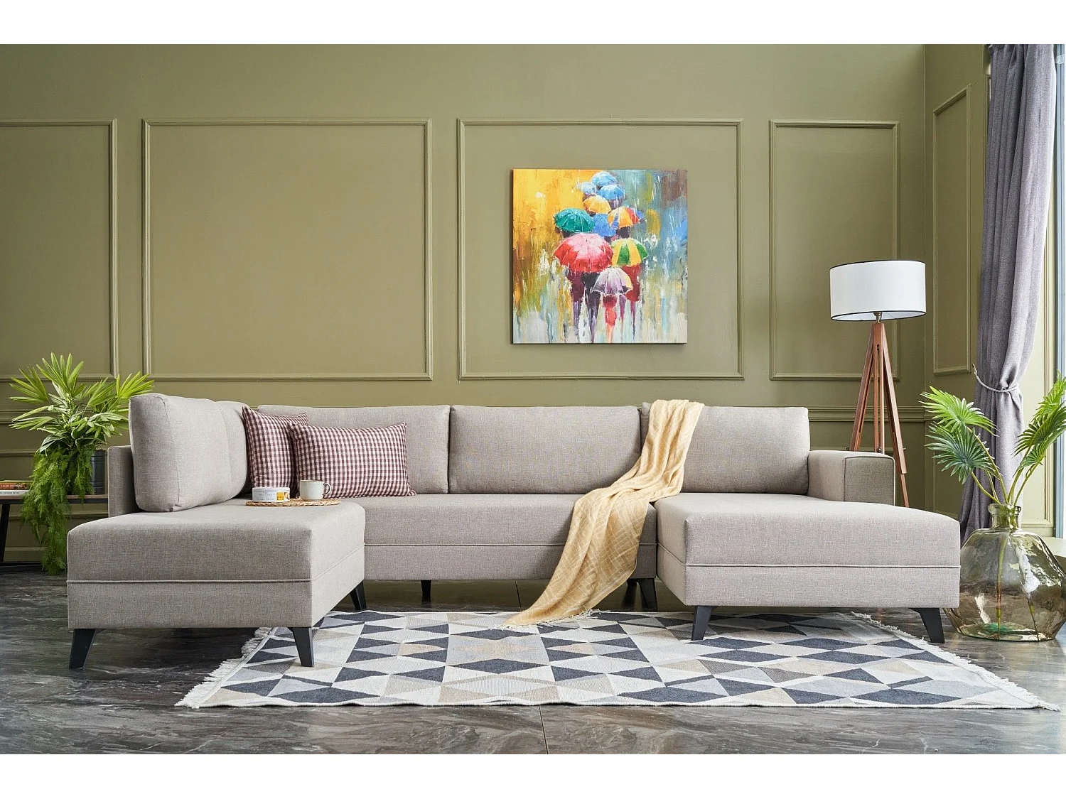 Sofá rinconero Altadena 315, De color marrón claro, Función de descanso, 300x202x78cm