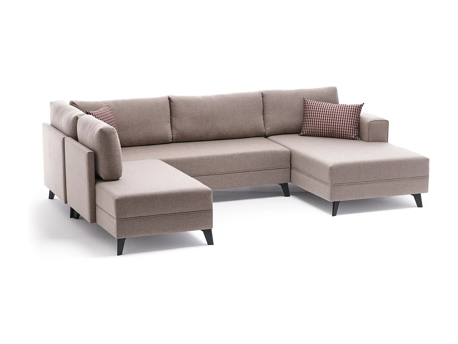 Canapé panoramique d'angle à gauche modulable Lardie Tissu Blanc crème