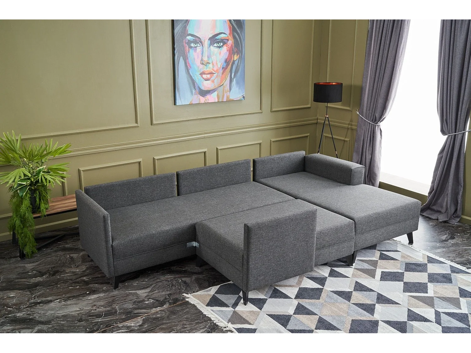 Canapé panoramique d'angle à gauche modulable Lardie Tissu Anthracite