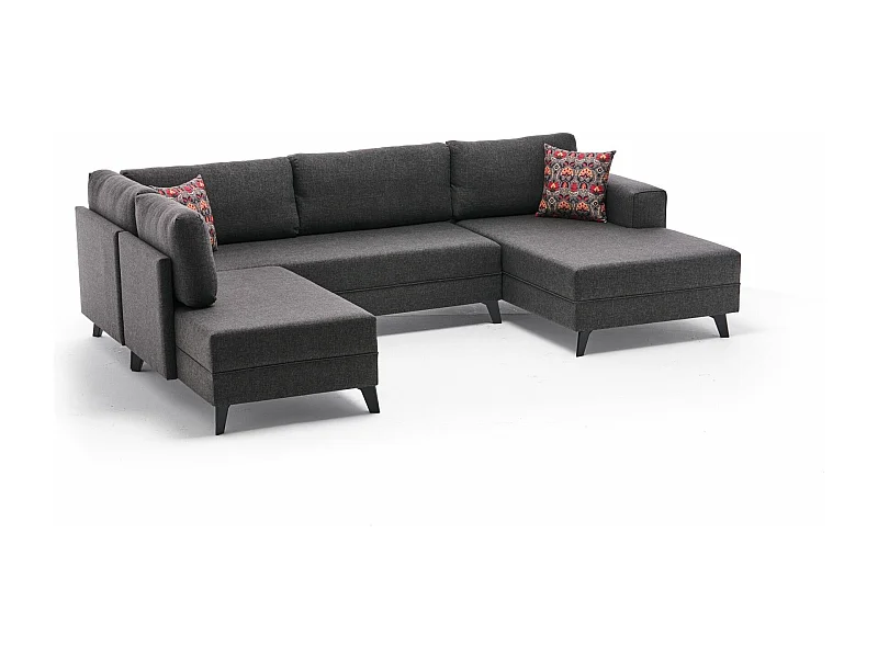 Canapé panoramique d'angle à gauche modulable Lardie Tissu Anthracite