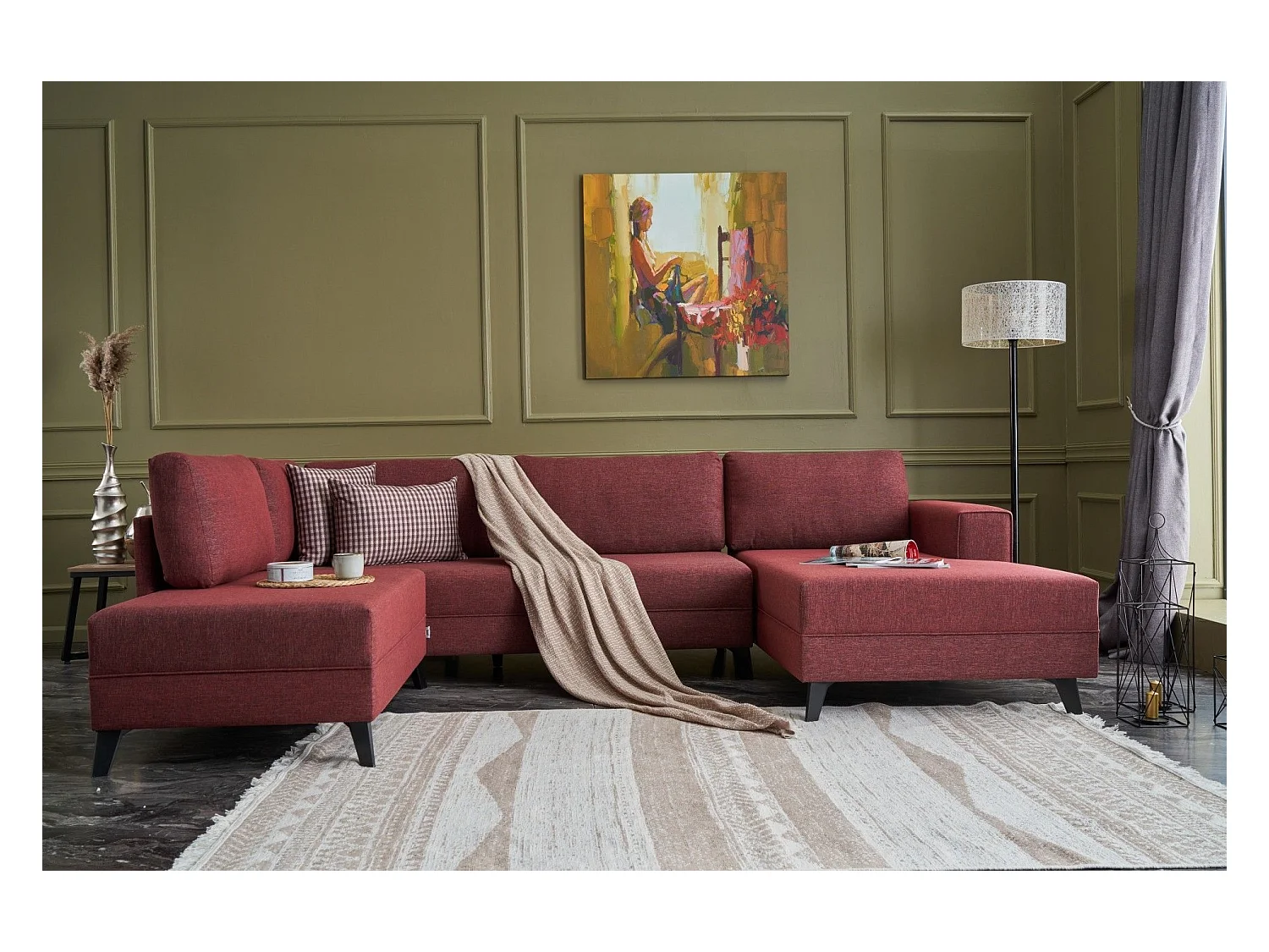 Sofá rinconero Altadena 315, Rojo, Función de descanso, 300x202x78cm