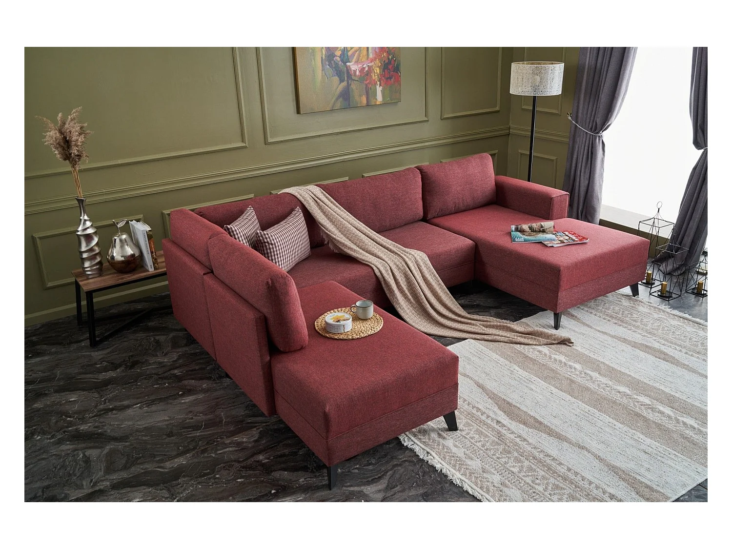 Sofá rinconero Altadena 315, Rojo, Función de descanso, 300x202x78cm