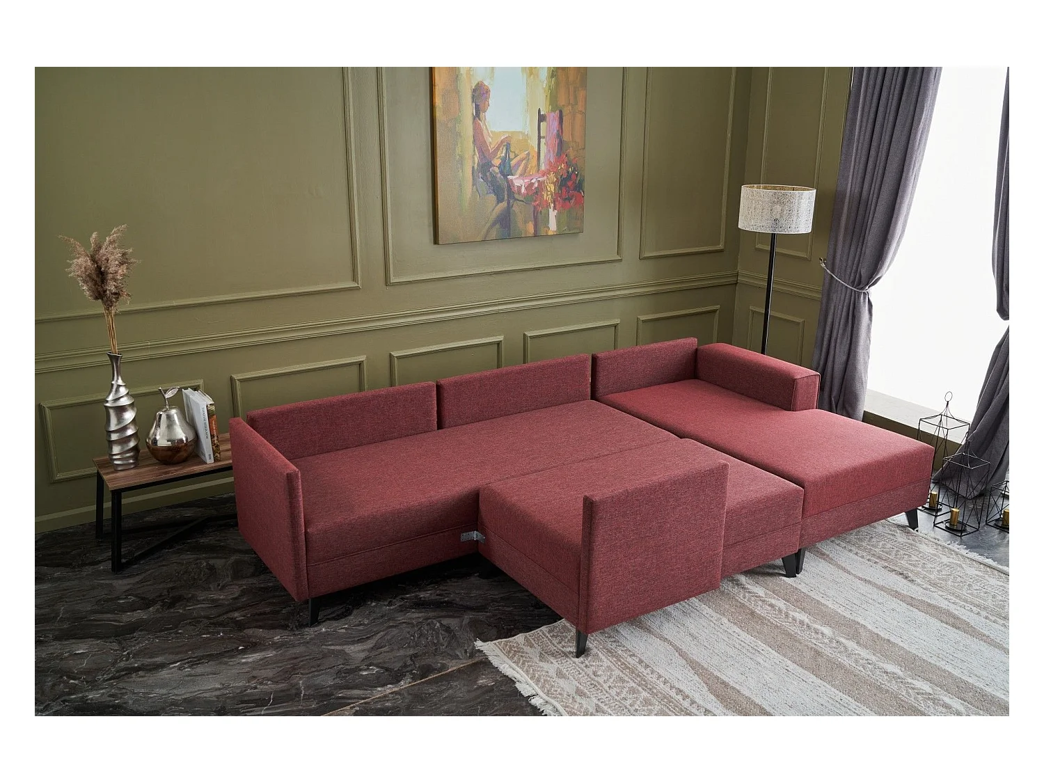 Sofá rinconero Altadena 315, Rojo, Función de descanso, 300x202x78cm