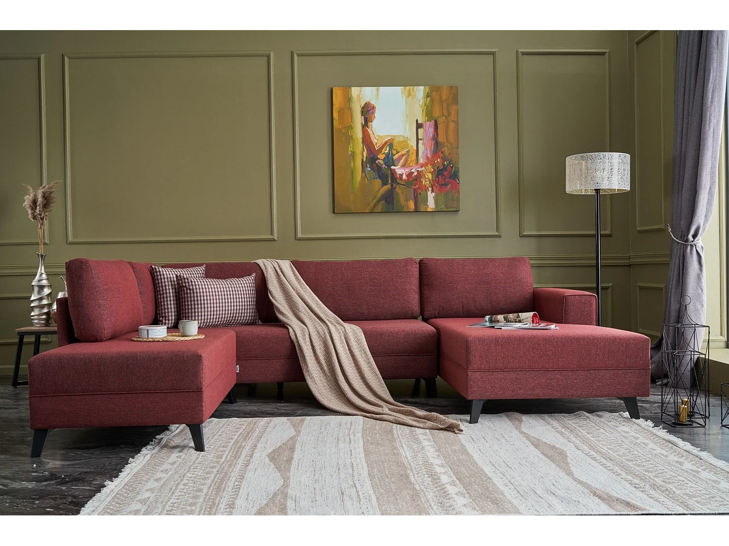 Sofá rinconero Altadena 315, Rojo, Función de descanso, 300x202x78cm