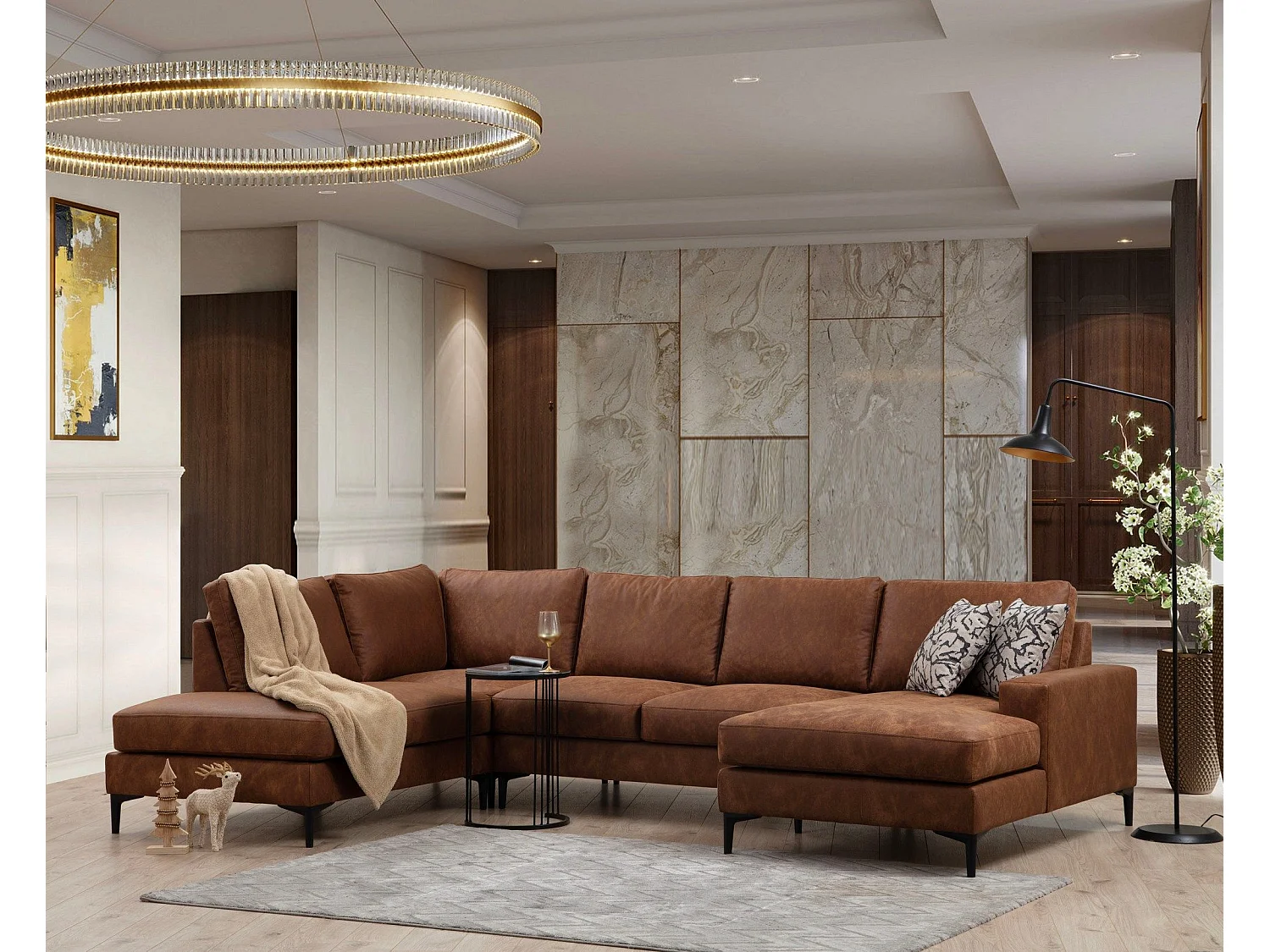 Sofá rinconero modular Altadena 430, Marrón, 314x150x90cm