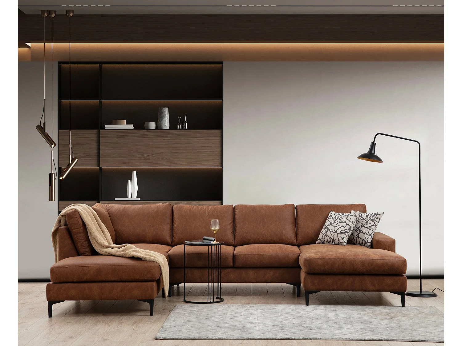 Sofá rinconero modular Altadena 430, Marrón, 314x150x90cm