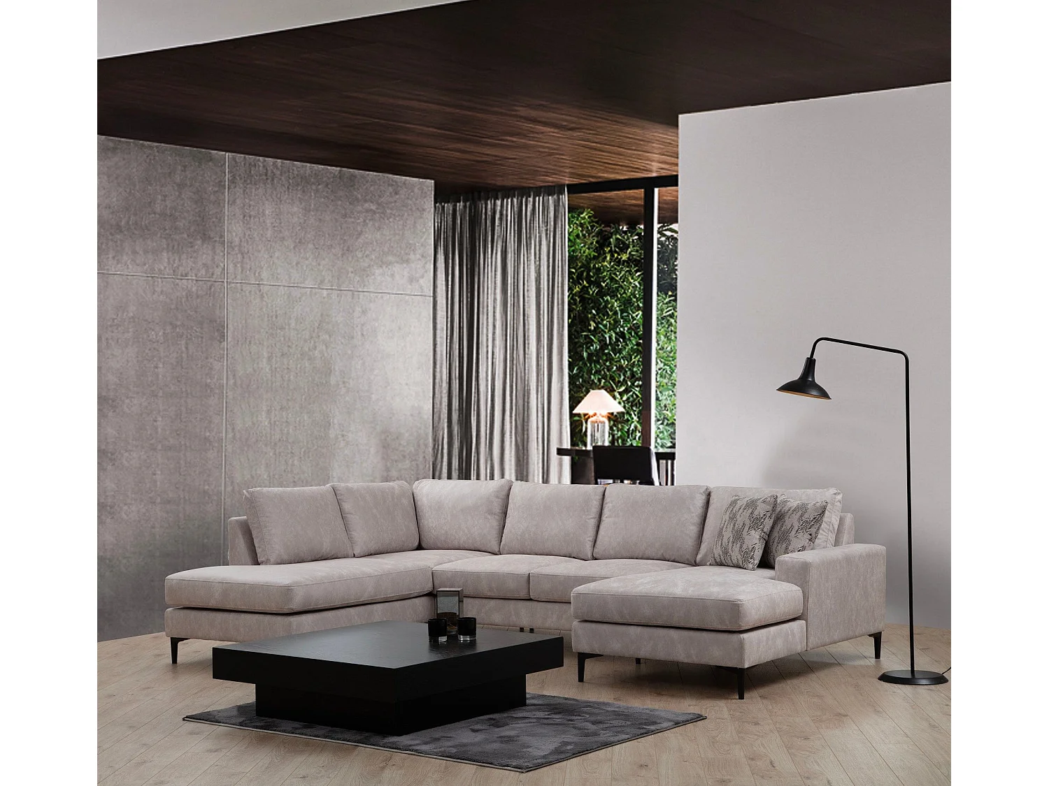 Sofá rinconero modular Altadena 430, De color marrón claro, 314x150x90cm