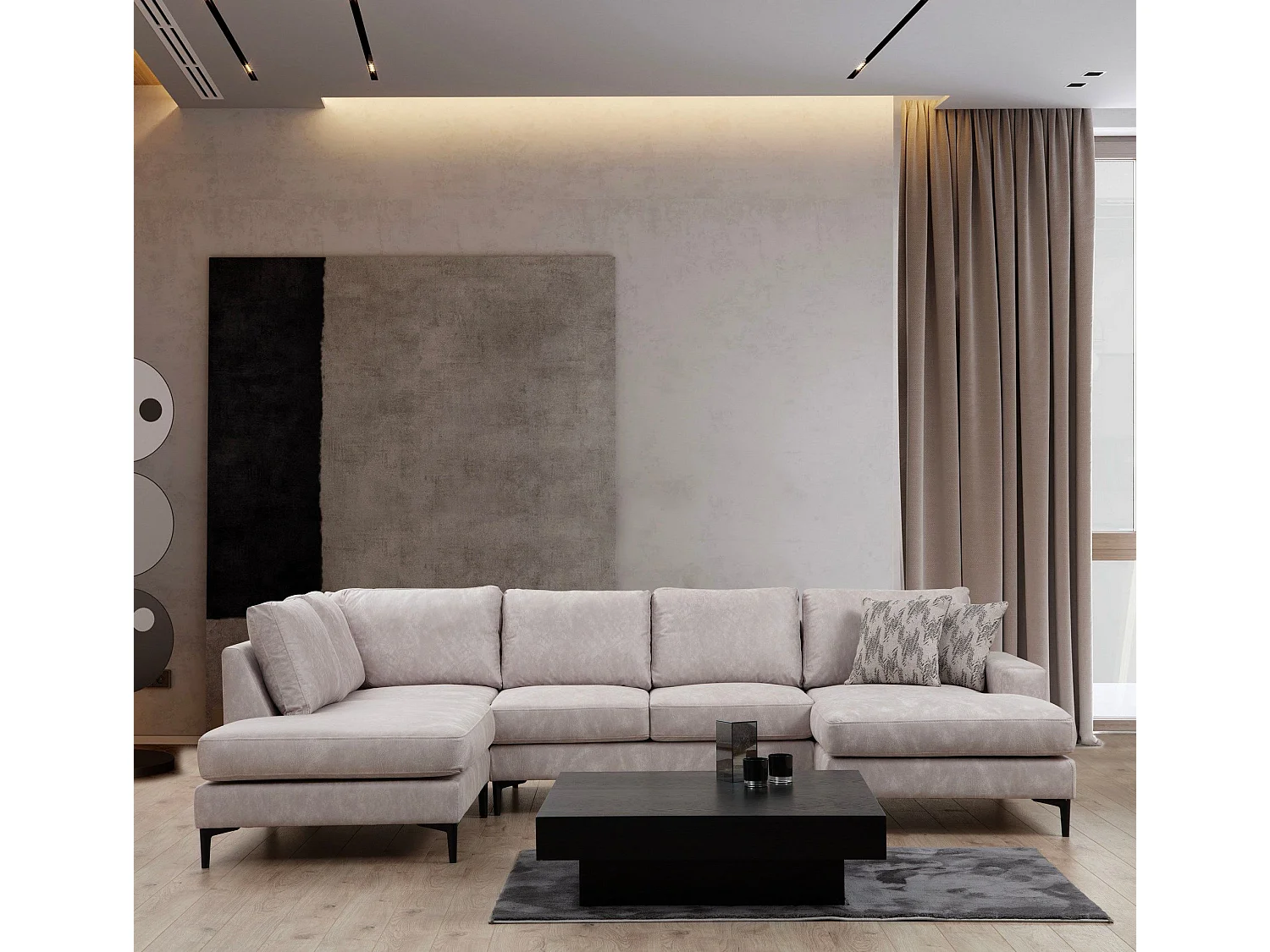 Sofá rinconero modular Altadena 430, De color marrón claro, 314x150x90cm