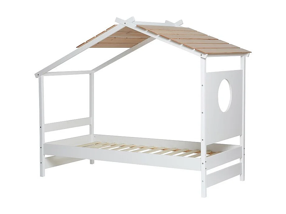 Lit cabane + 2 tiroirs bois blanc 90x190cm