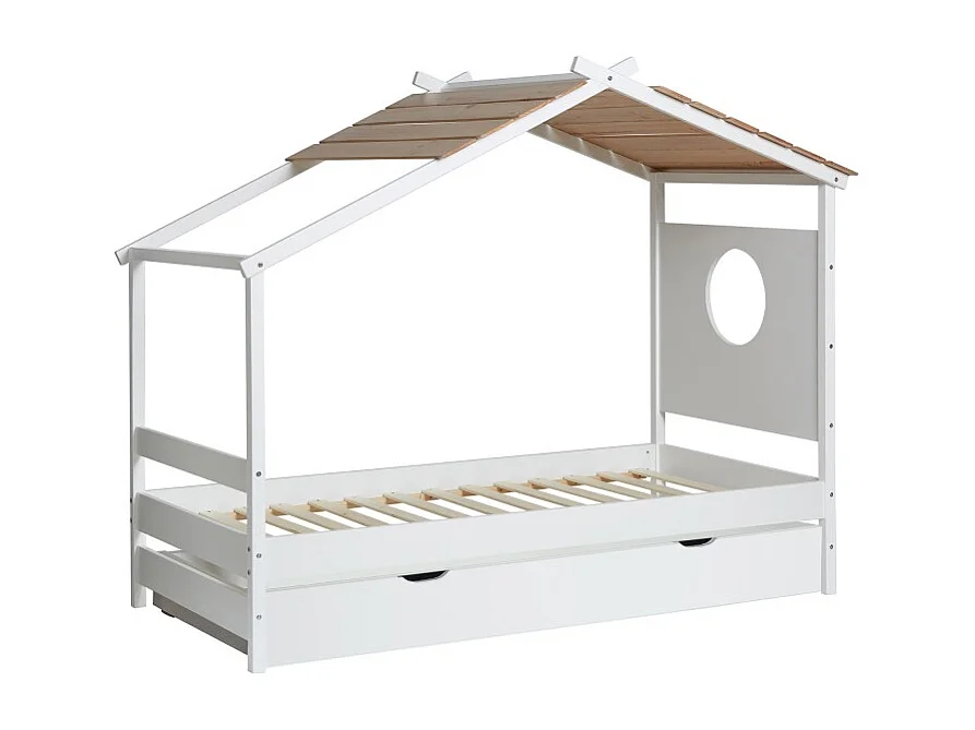 Lit cabane + 2 tiroirs bois blanc 90x190cm