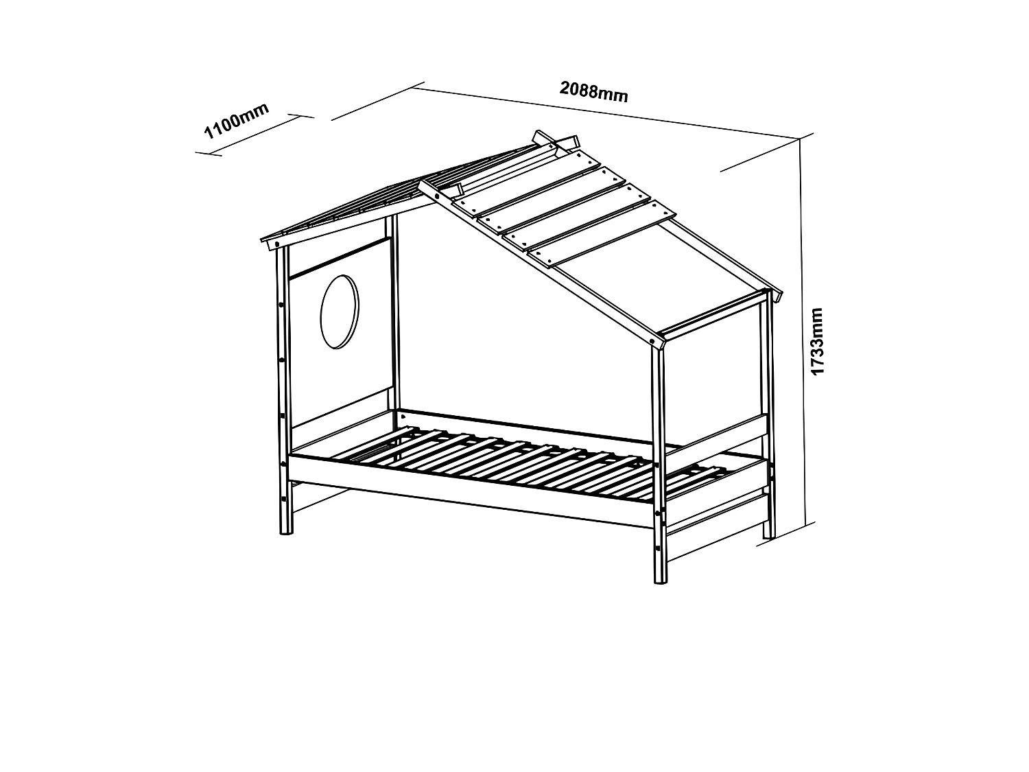 Letto capanna legno bianco  90x190cm