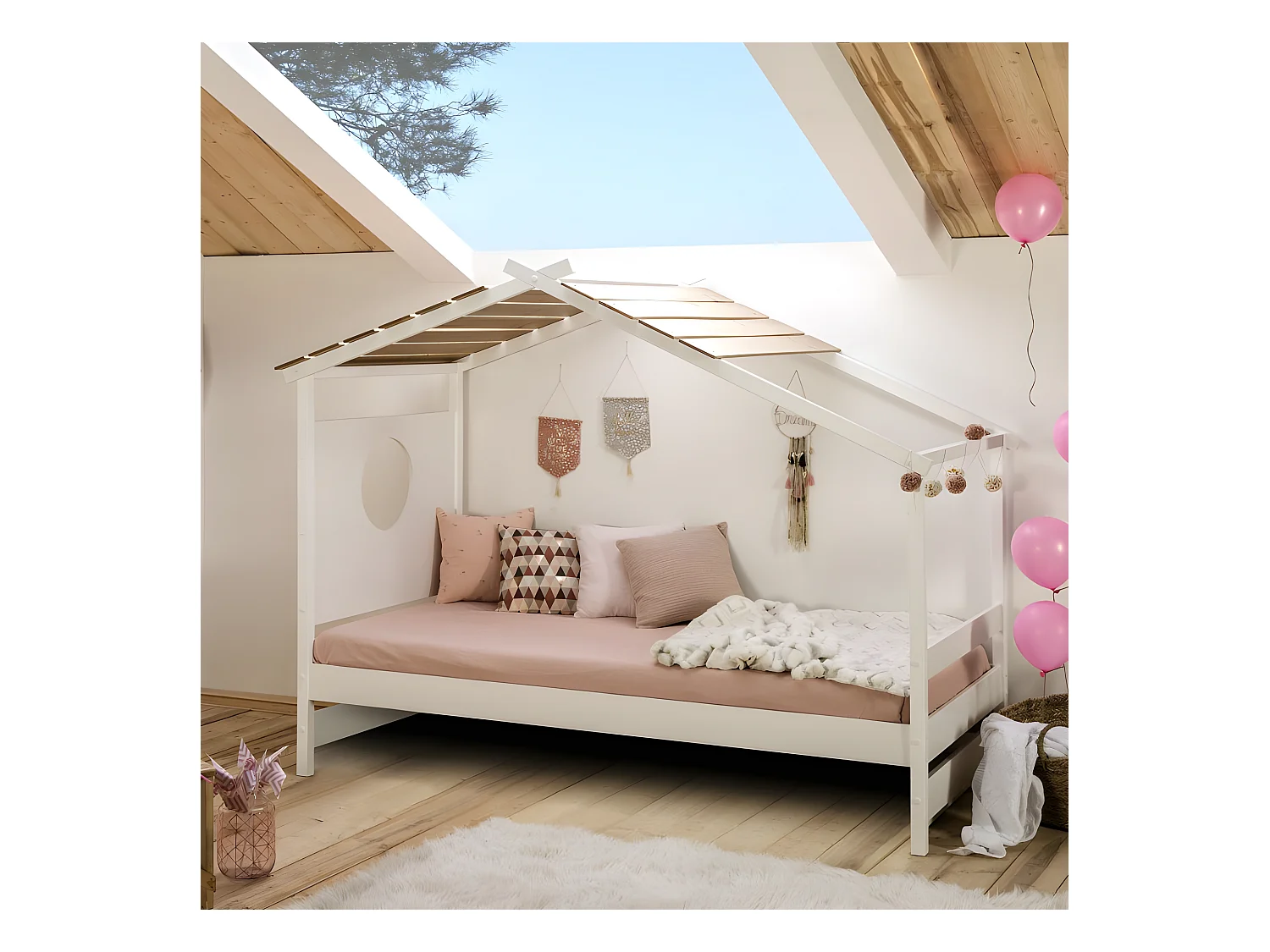 Lit cabane bois blanc 90x190cm