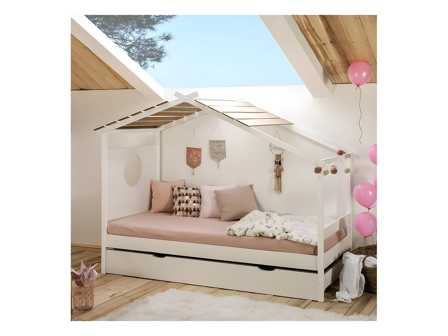 Cama cabaña madera blanco 90x190cm