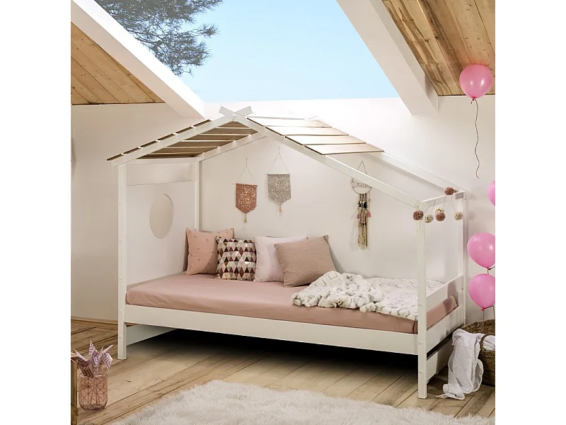 Lit cabane bois blanc 174x209x101cm