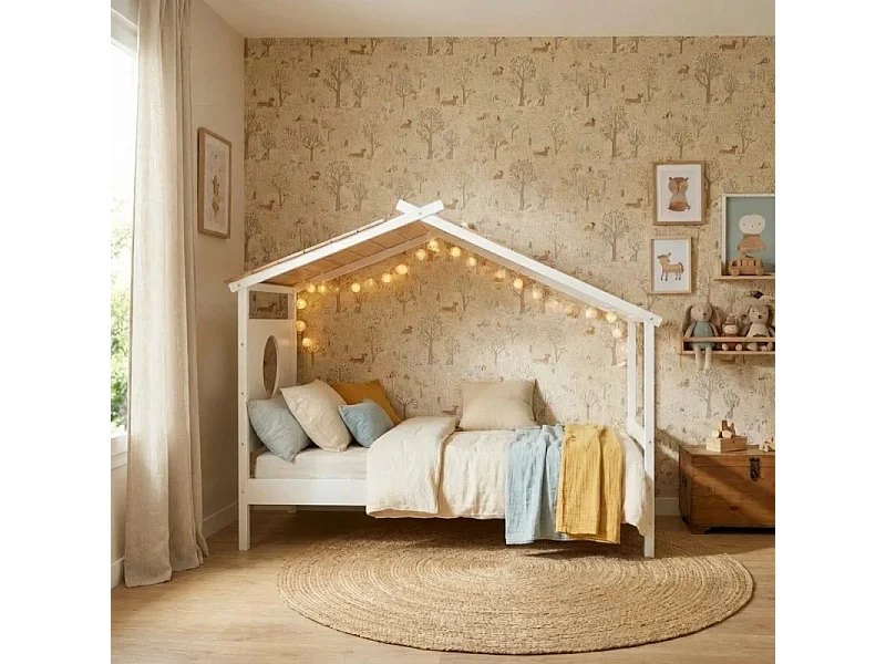 Lit cabane bois blanc 174x209x101cm