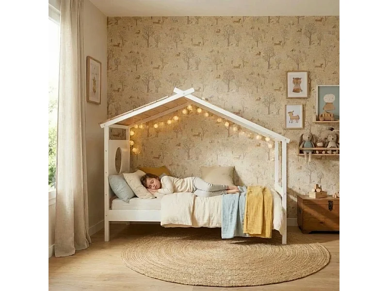 Lit cabane bois blanc 174x209x101cm