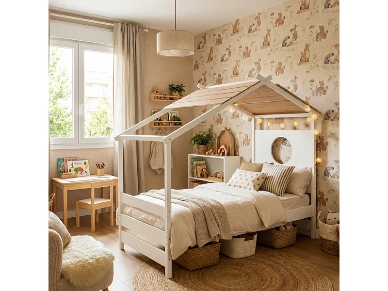 Lit cabane bois blanc 174x209x101cm