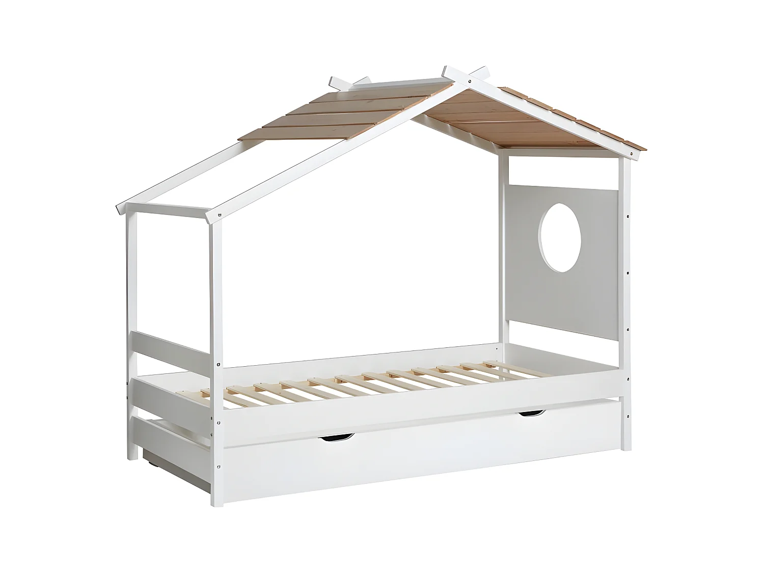 Lit cabane + lit tiroir bois blanc 90x190cm