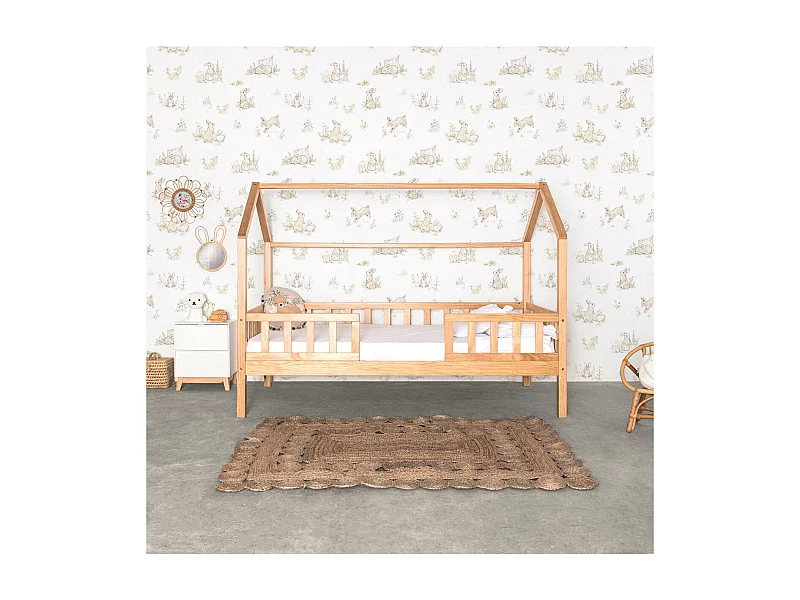 Cama casita con barandilla madera pino 90x190cm