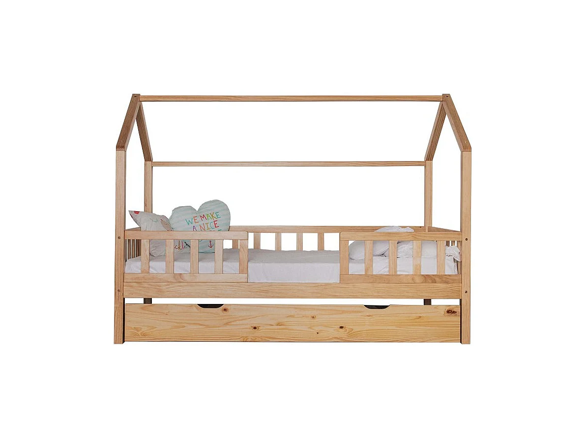 Cama casita con barandilla madera pino 90x190cm