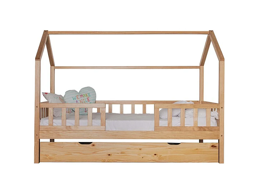 Cama casita con barandilla madera pino 90x190cm