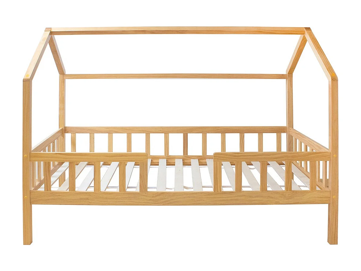 Bett Häuschen mit Geländer Holz Kieferfarbe 90x190 cm