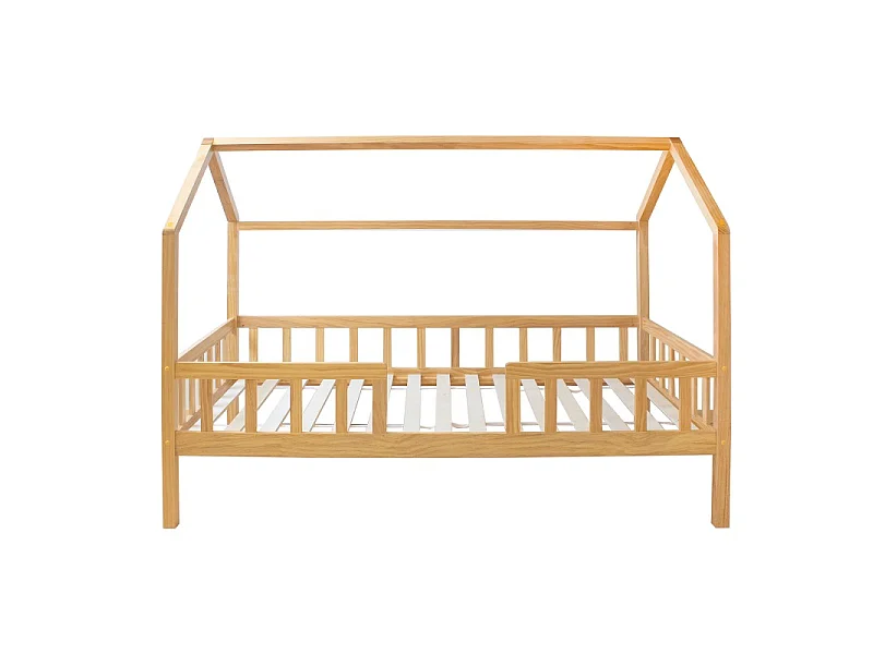 Bett Häuschen mit Geländer Holz Kieferfarbe 90x190 cm