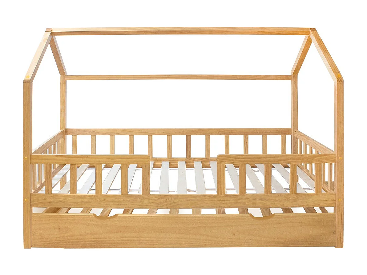 Lit cabane avec barrièrre + lit tiroir bois pin 90x190cm