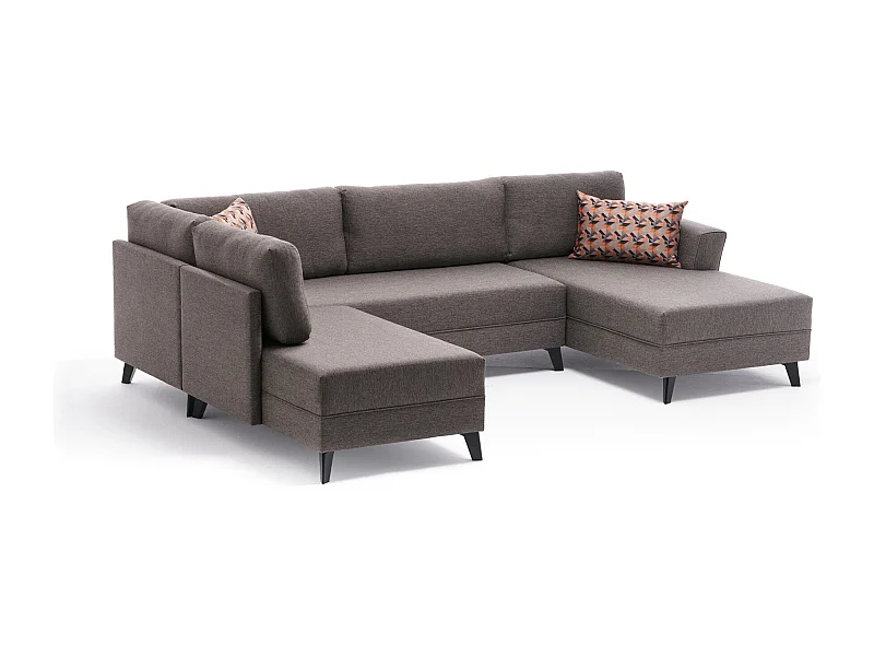 Canapé panoramique d'angle convertible Lalaria Tissu Marron