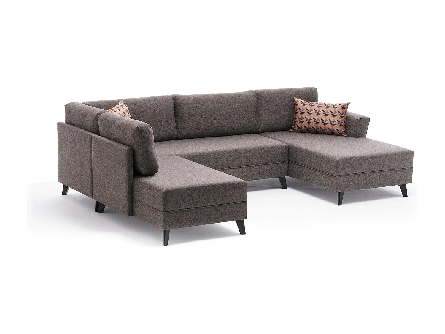 Canapé panoramique d'angle convertible Lalaria Tissu Marron