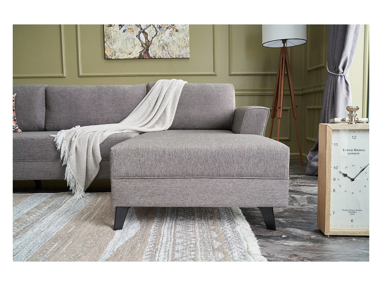 Canapé panoramique d'angle convertible Lalaria Tissu Marron