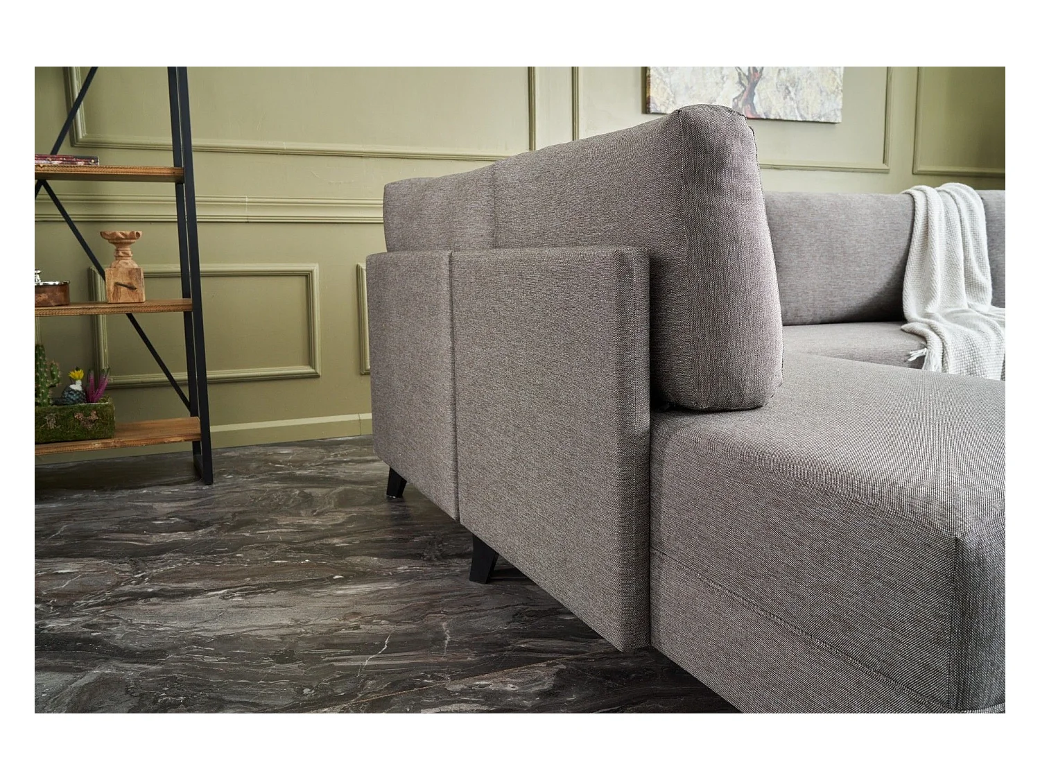 Canapé panoramique d'angle convertible Lalaria Tissu Marron