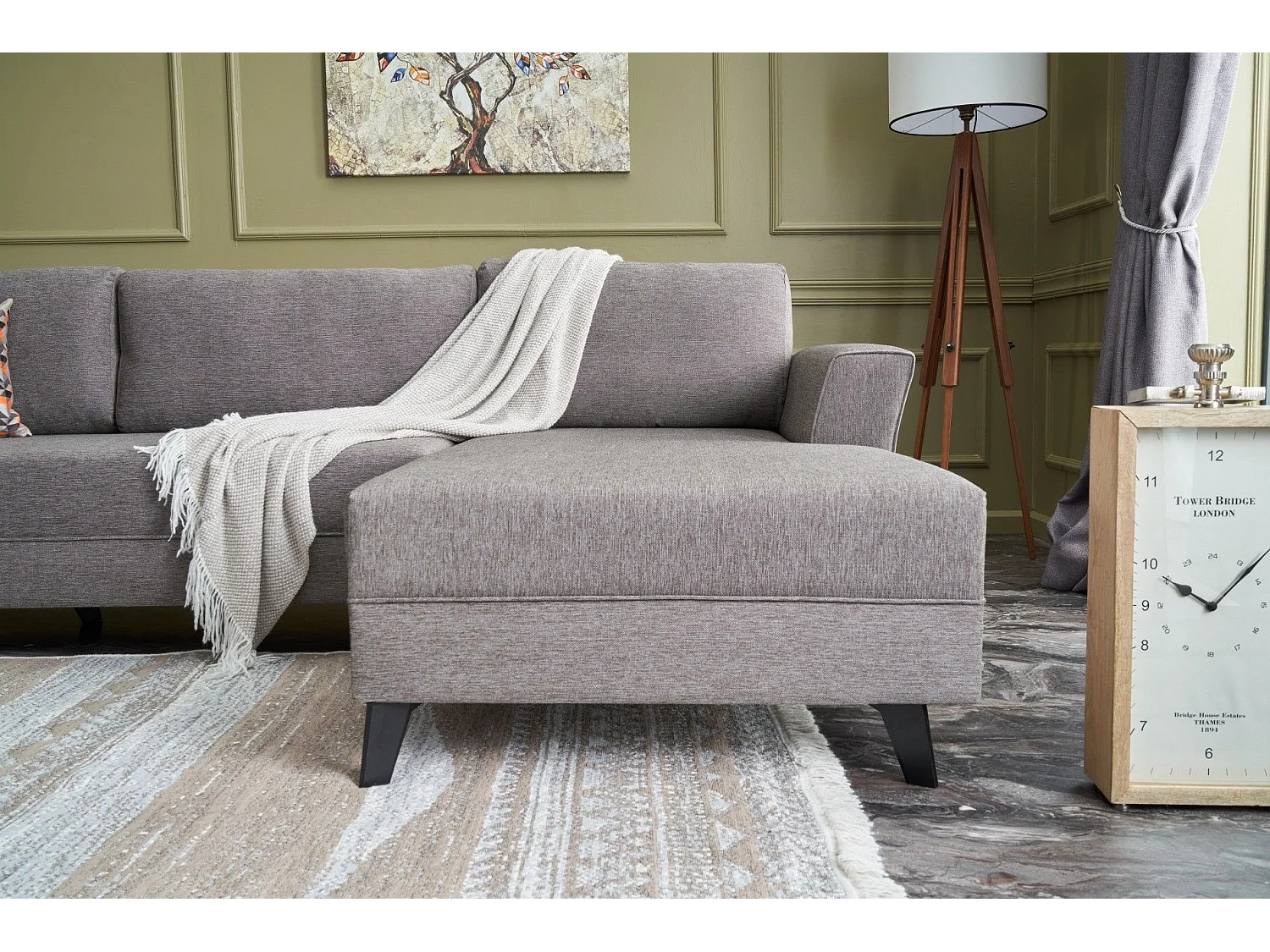 Panoramische bank bruine stof Karina 300 cm