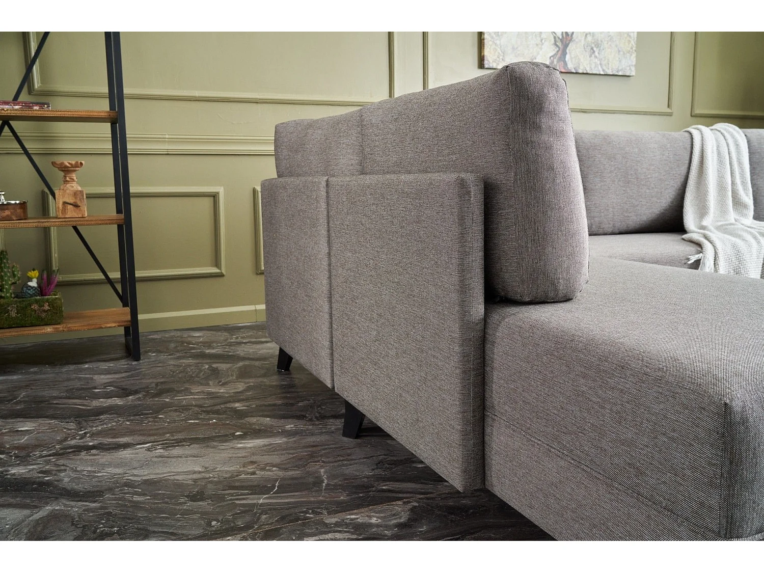 Panoramische bank bruine stof Karina 300 cm