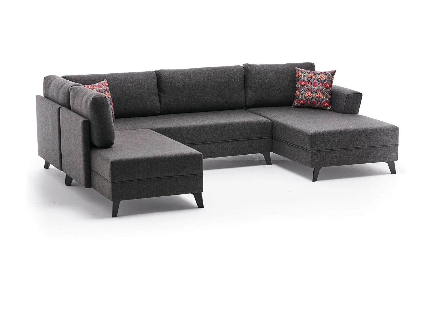 Canapé panoramique d'angle convertible Lalaria Tissu Anthracite