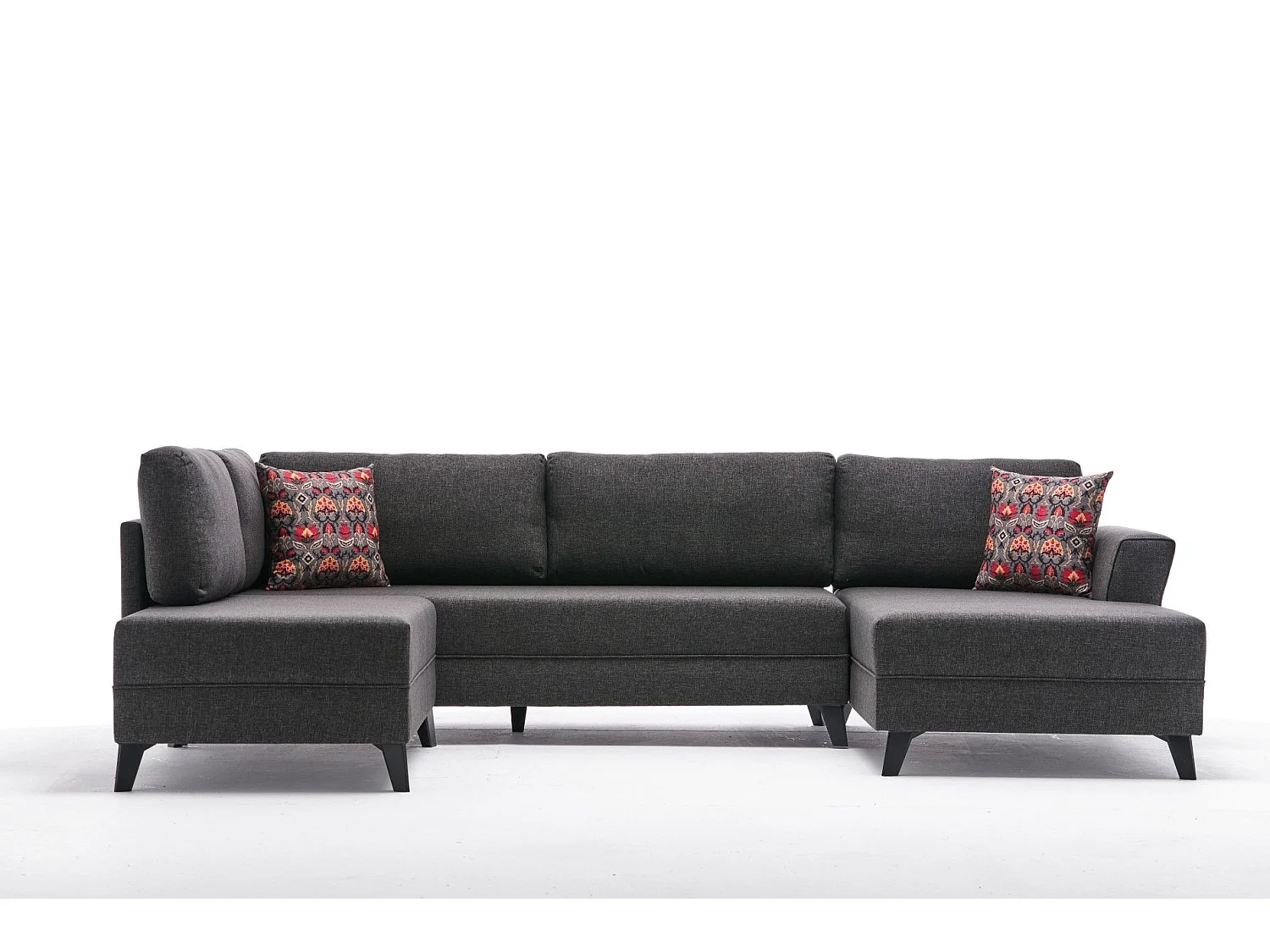 Canapé panoramique d'angle convertible Lalaria Tissu Anthracite