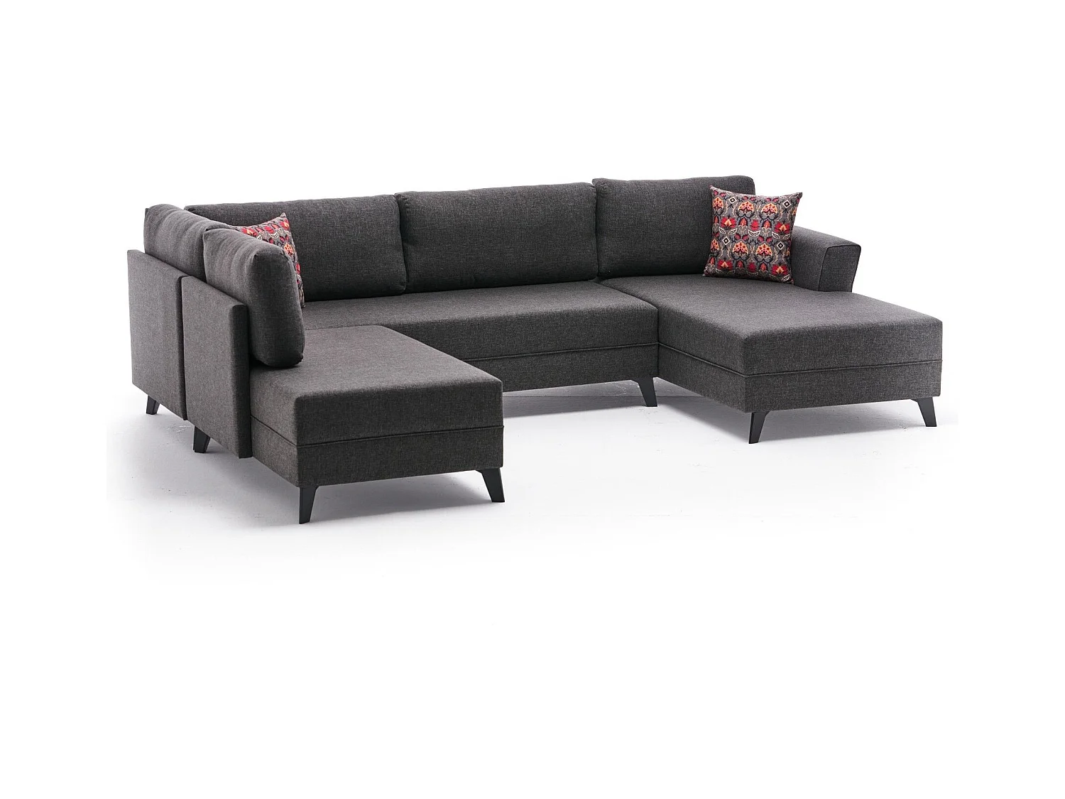 Canapé panoramique d'angle convertible Lalaria Tissu Anthracite