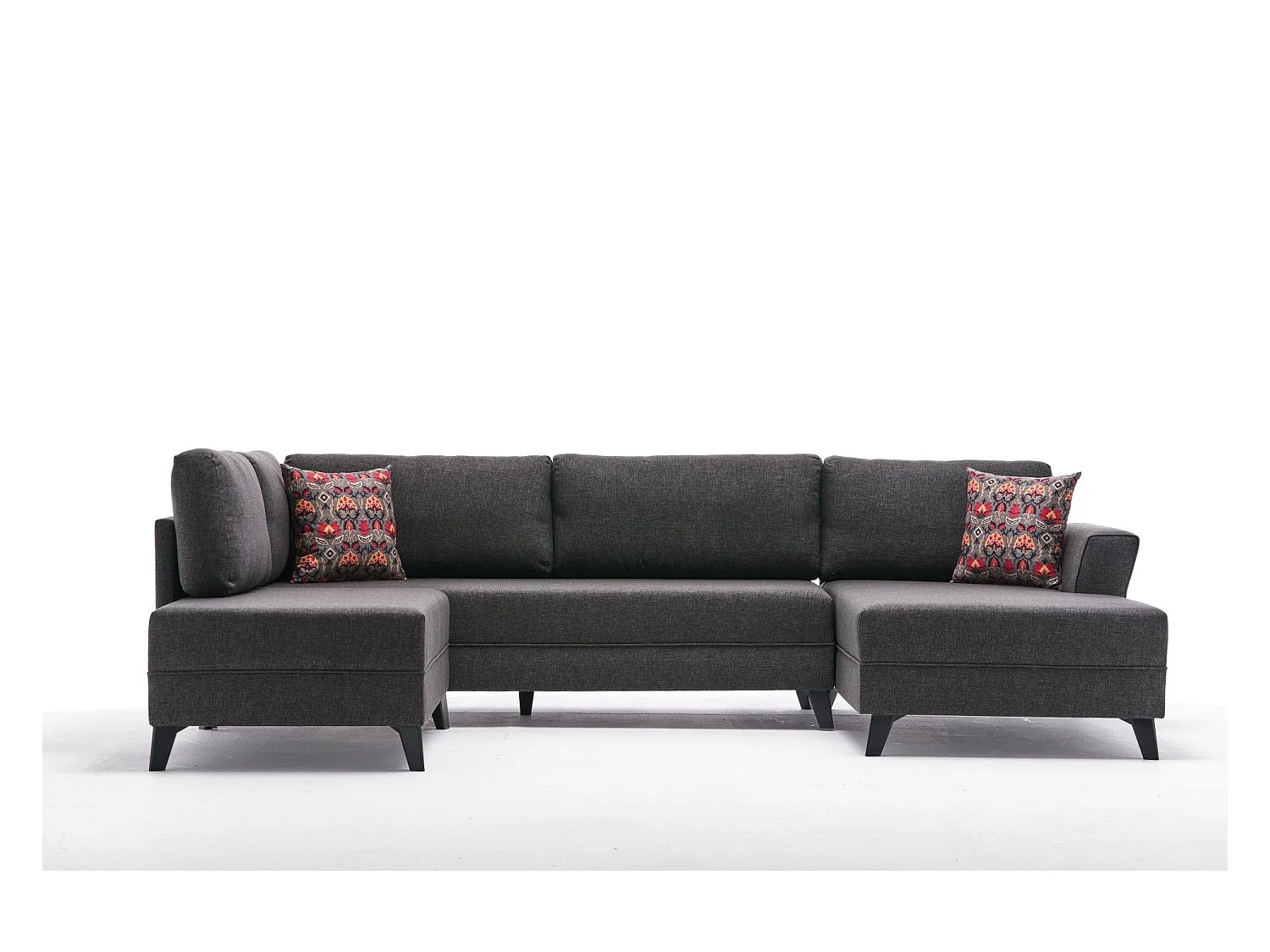 Canapé panoramique d'angle convertible Lalaria Tissu Anthracite