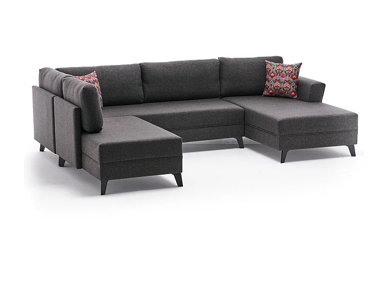 Canapé panoramique d'angle convertible Lalaria Tissu Anthracite