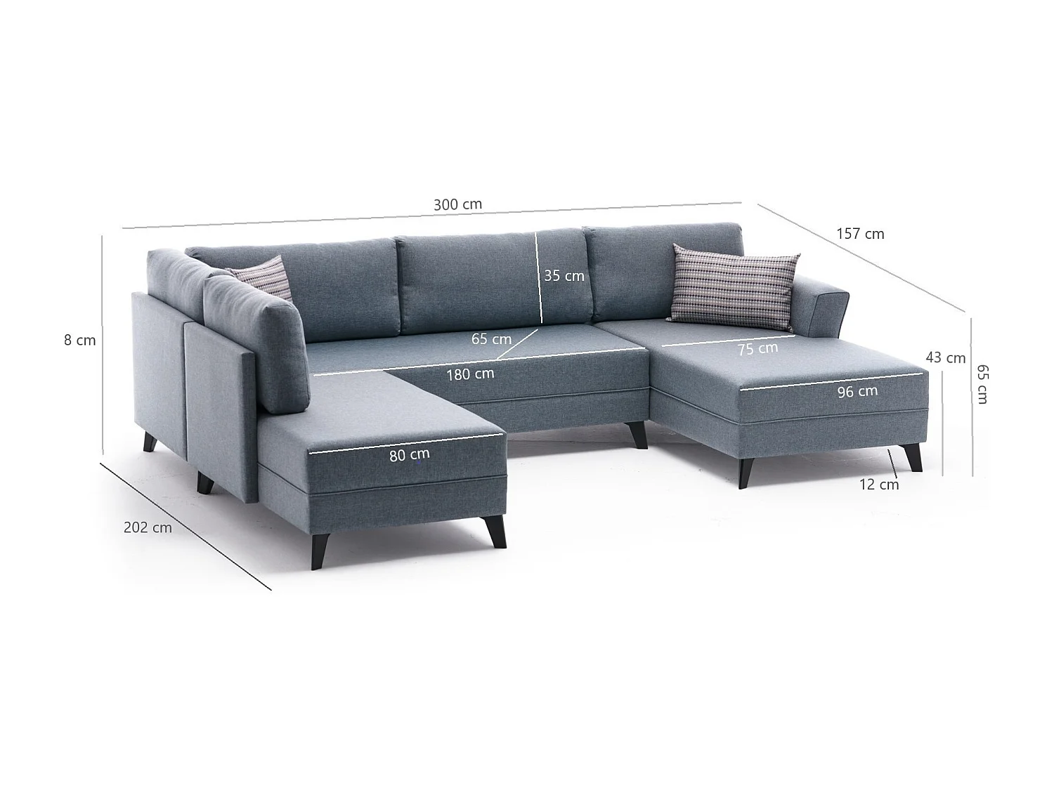 Canapé panoramique d'angle convertible Lalaria Tissu Bleu