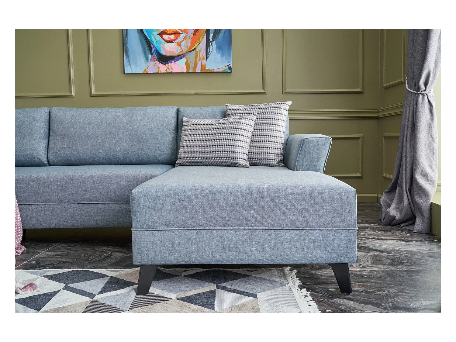 Divano angolare Altadena 299, Blu, Funzione di sonno, 300x157x78cm